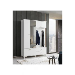 Alfa Aynalı Dolaplı Askılıklı Portmanto 140x40x200