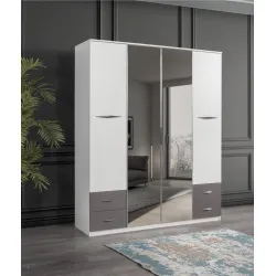 Bella 4 Kapılı Gardırop Aynalı Çekmeceli 170x55x210