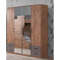 Aynalı 4 Kapılı 4 Çekmeceli Gardırop Elbise Dolabı 170x55x210cm