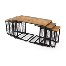 Ferforje Ahşap Tarz 4 C Zigonlu Orta Sehpa 100x46x61cm