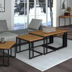 Ferforje Ahşap Tarz 4 C Zigonlu Orta Sehpa 100x46x61cm