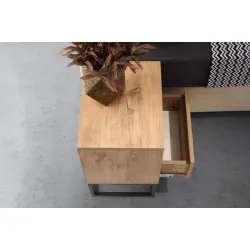 Ferforje Ahşap Tarz Tek Çekmeceli Komodin 46x36x62