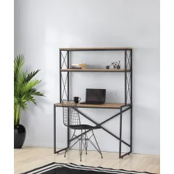 Ferforje Kitaplıklı Raflı Çalışma Masası 104x50x156cm