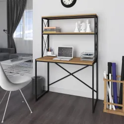 Ferforje Kitaplıklı Raflı Çalışma Masası 104x50x156cm