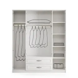 Gediz 4 Kapılı 2 Çekmeceli Gardrop Elbise Dolabı 180x57x210cm