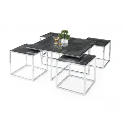 Kares 4 Zigonlu Orta Sehpa Metal Krom 90x90x47cm