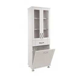 Lake Cam Kapak Çekmeceli Sepetli Banyo Çok Amaçlı Dolap 60x40x180