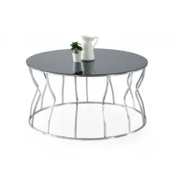 Lale Ayna Camlı Metal Orta Sehpa 80x42cm
