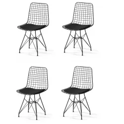 Metal Telli Mutfak Cafe Ofis Bahçe Sandalyesi 4lü Set