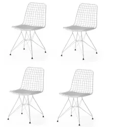 Metal Telli Mutfak Cafe Ofis Bahçe Sandalyesi 4lü Set