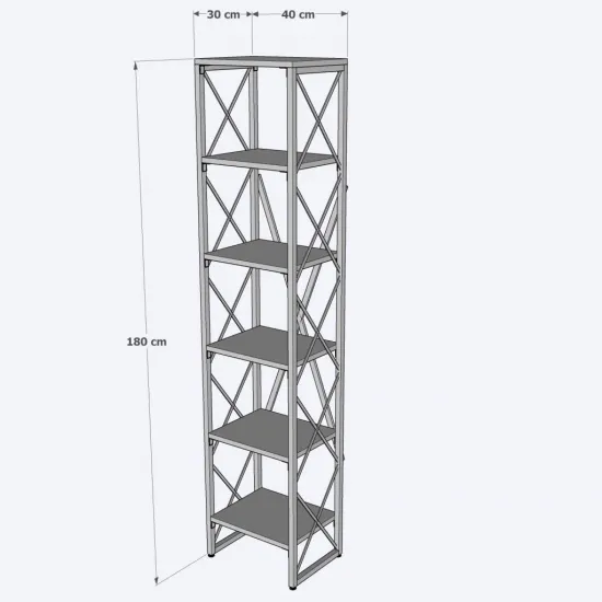 Modern Tarz Ahşap Metal 5 Raflı Kitaplık 40x30x180 Modern Tarz Ahşap Metal 5 Raflı Kitaplık 40x30x180