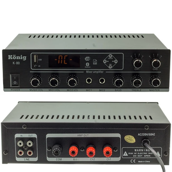 Köni̇g K-80 Mi̇ni̇-80W 100V/70V/4-16 Ohm Usb/Sd/Bluetooth/2 Bölgeli̇ 2 Mi̇k Gi̇ri̇ş Trafolu Anfi̇ Köni̇g K-80 Mi̇ni̇-80W 100V/70V/4-16 Ohm Usb/Sd/Bluetooth/2 Bölgeli̇ 2 Mi̇k Gi̇ri̇ş Trafolu Anfi̇