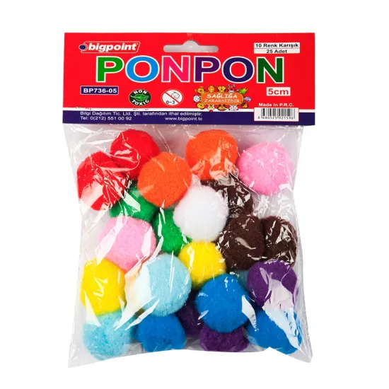 Bigpoint Ponpon 5 cm 10 Renk / 25'li Poşet Bigpoint Ponpon 5 cm 10 Renk / 25'li Poşet