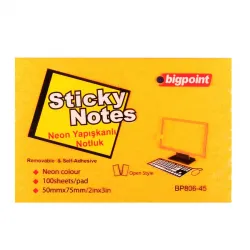 Bigpoint Yapışkanlı Not Kağıdı 75x50mm Neon Turuncu