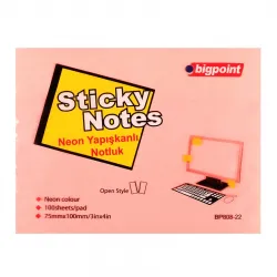 Bigpoint Yapışkanlı Not Kağıdı 75x100mm Neon Pembe